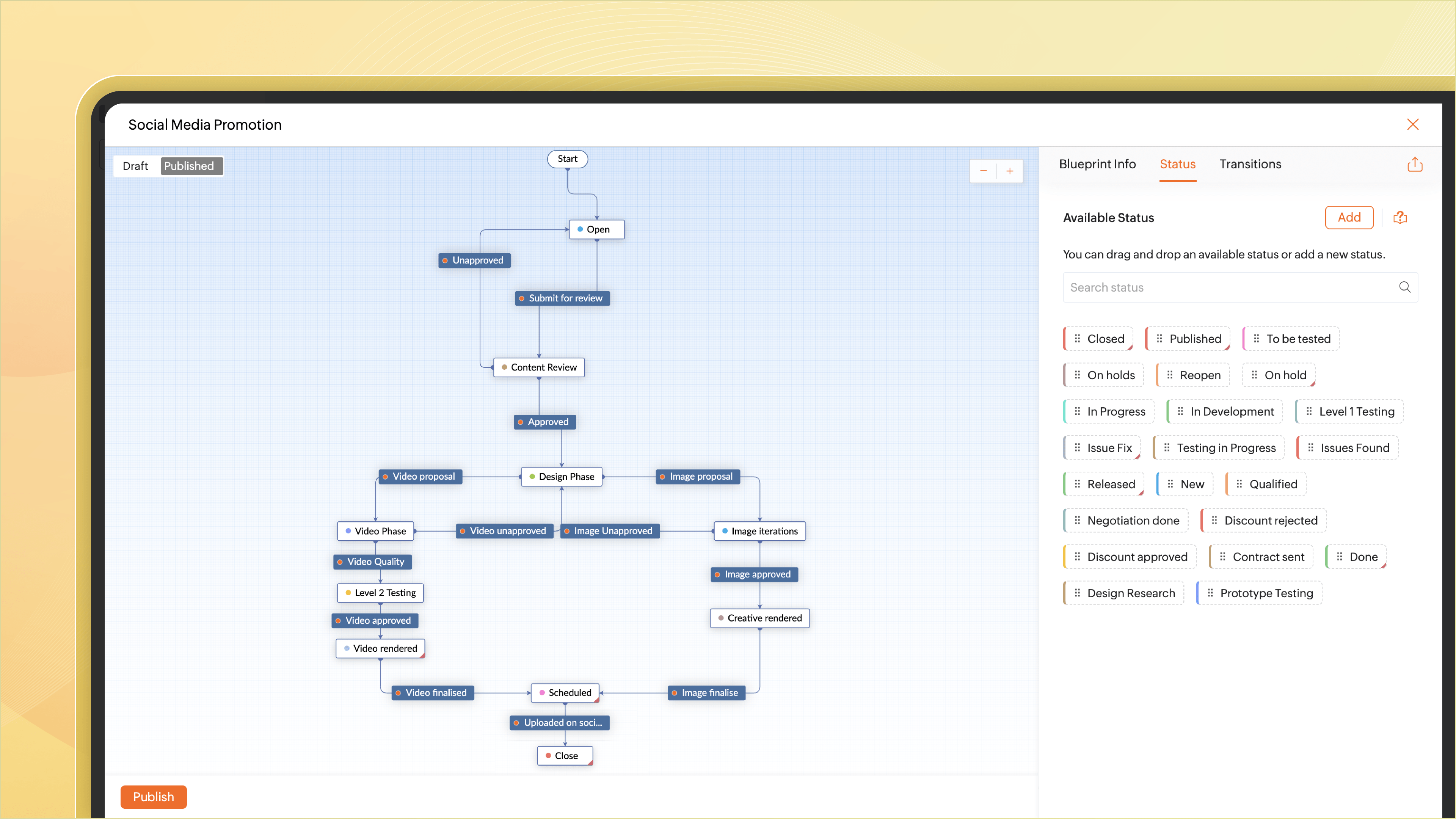 Zoho Projects - Map out your entire workflow with no code as flowcharts. Automate your tasks and notifications and set approval criteria with blueprint.