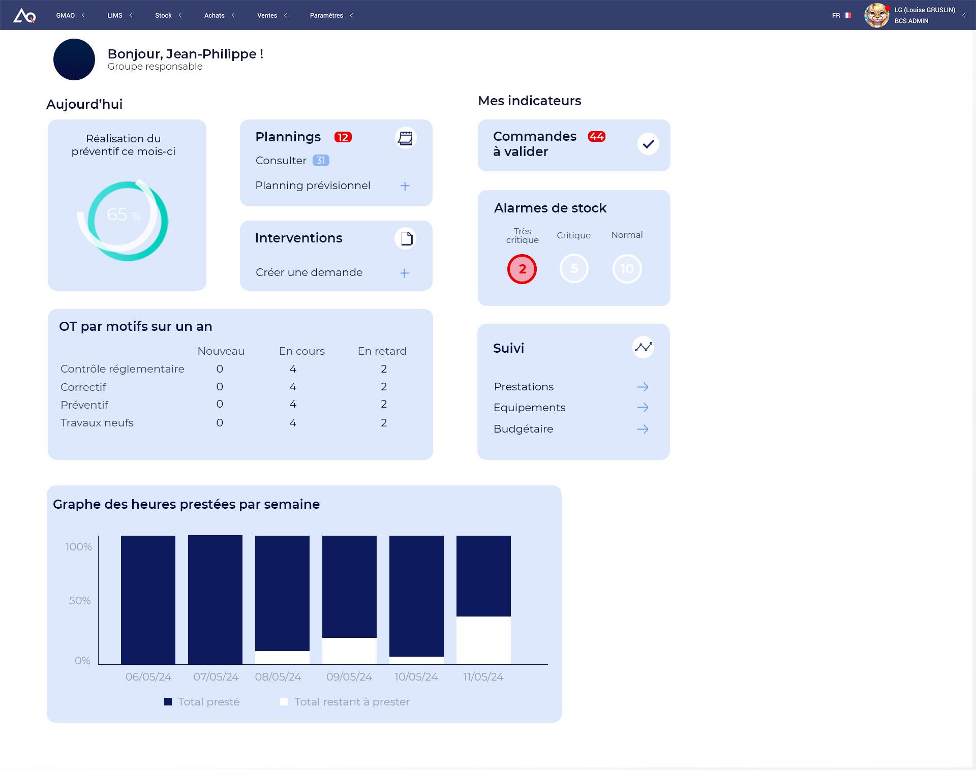 AQ Manager GMAO - Menu responsable