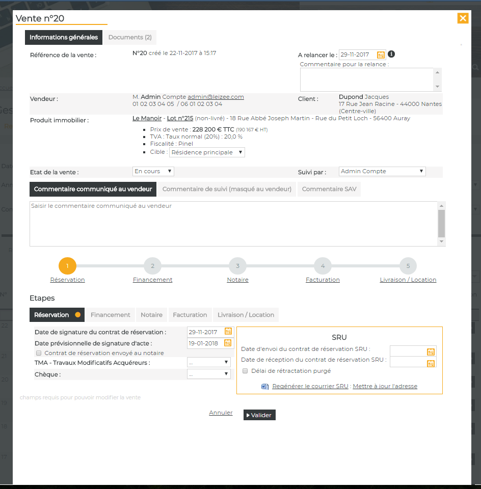 Suivi administratif d'une vente Suivi administratif d'une vente