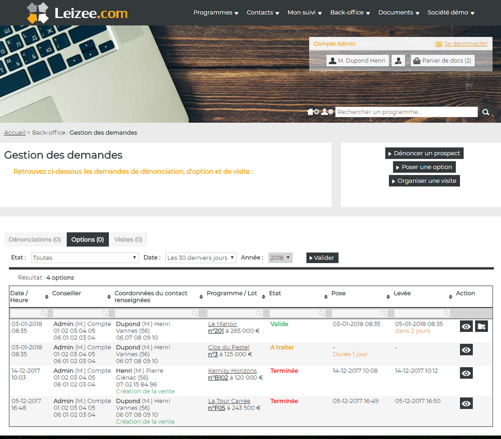 Gestion des options Gestion des options