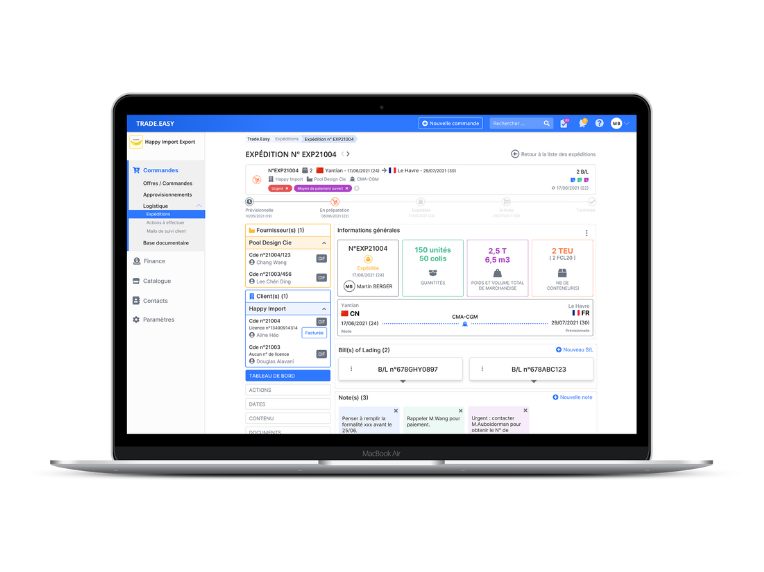 TRADE.EASY - Module Import Export - Suivi des expéditions