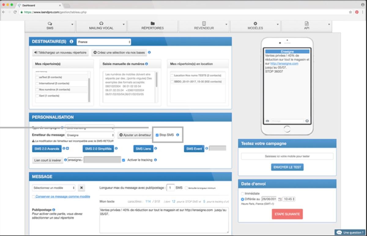 iSend Pro : gestion de la fonction STOP"" iSend Pro : gestion de la fonction STOP""