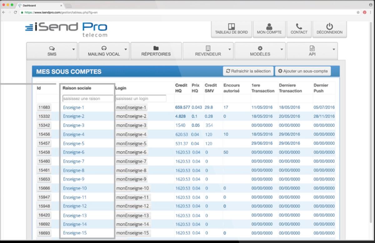 iSend Pro : création se sous-comptes iSend Pro : création se sous-comptes