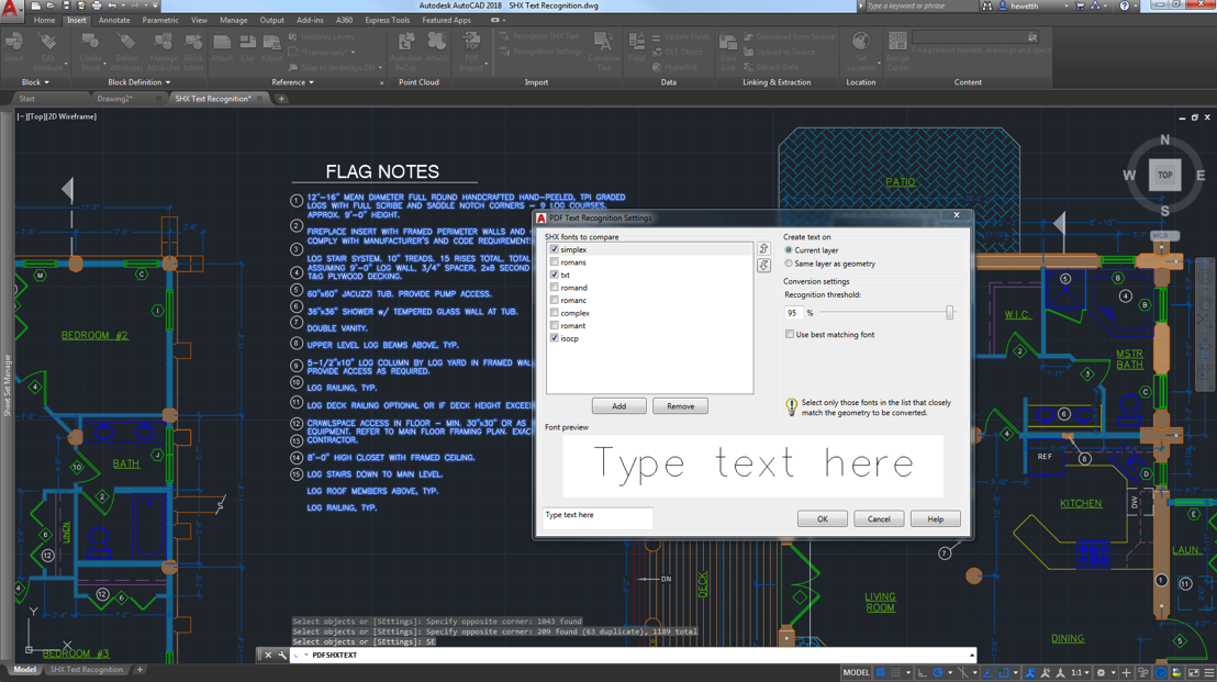 AutoCAD - Importazione geometria o strati sottostanti nel disegno corrente come oggetti AutoCAD Gli ultimi miglioramenti includono il riconoscimento di SHX testo importato.