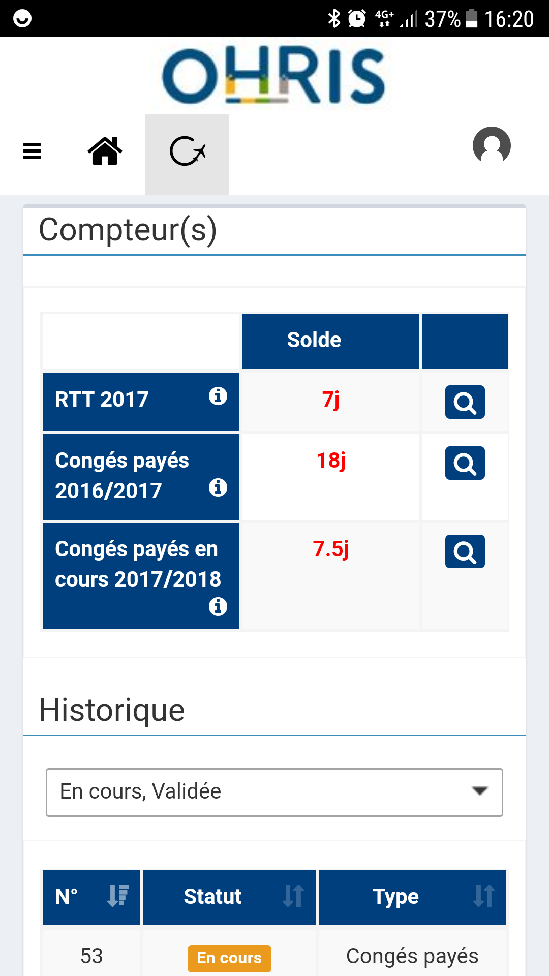 oHRis Congés - Vue Smartphone oHRis Congés