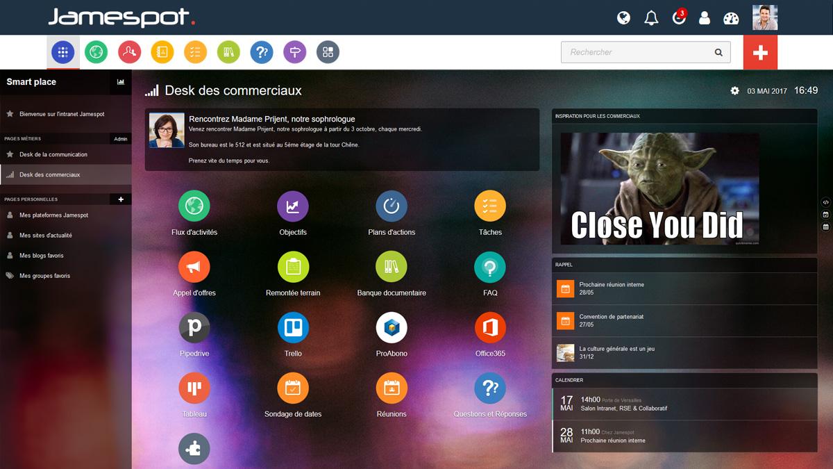 L'interface de Smart Place : des widgets, des applications métiers, etc. L'interface de Smart Place : des widgets, des applications métiers, etc.