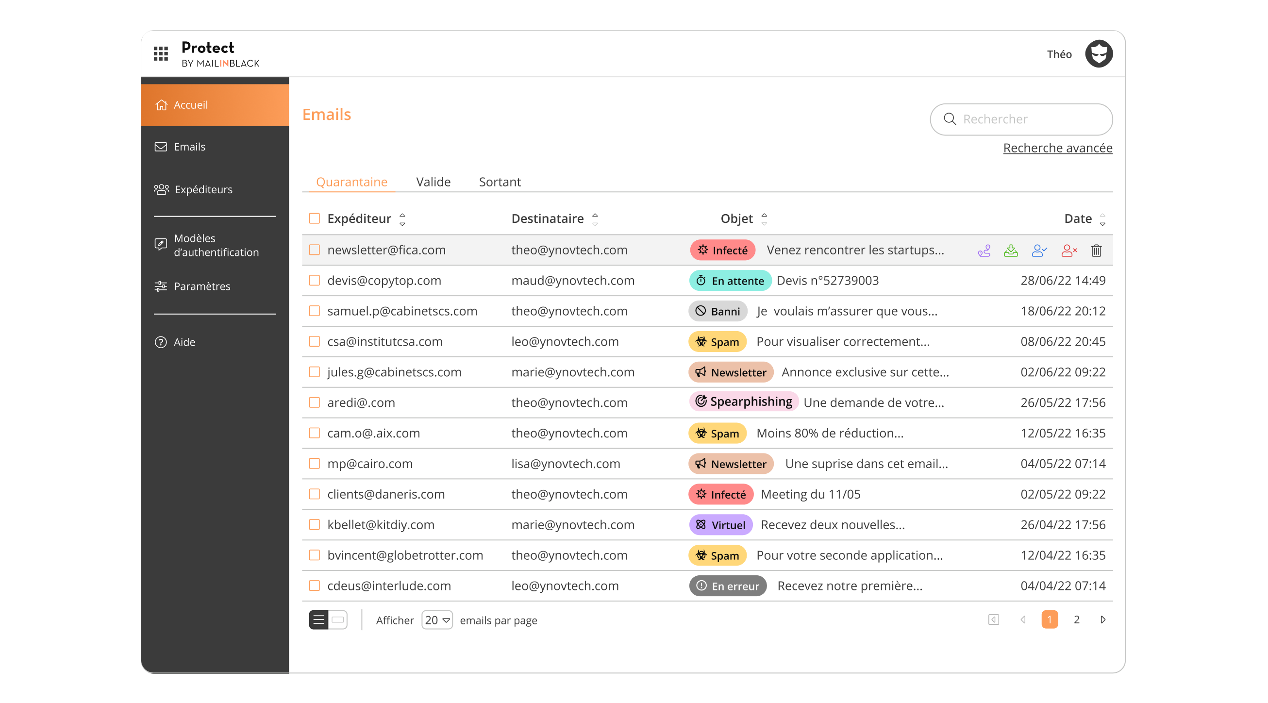 Mailinblack - Emails en quarantaine - Protect