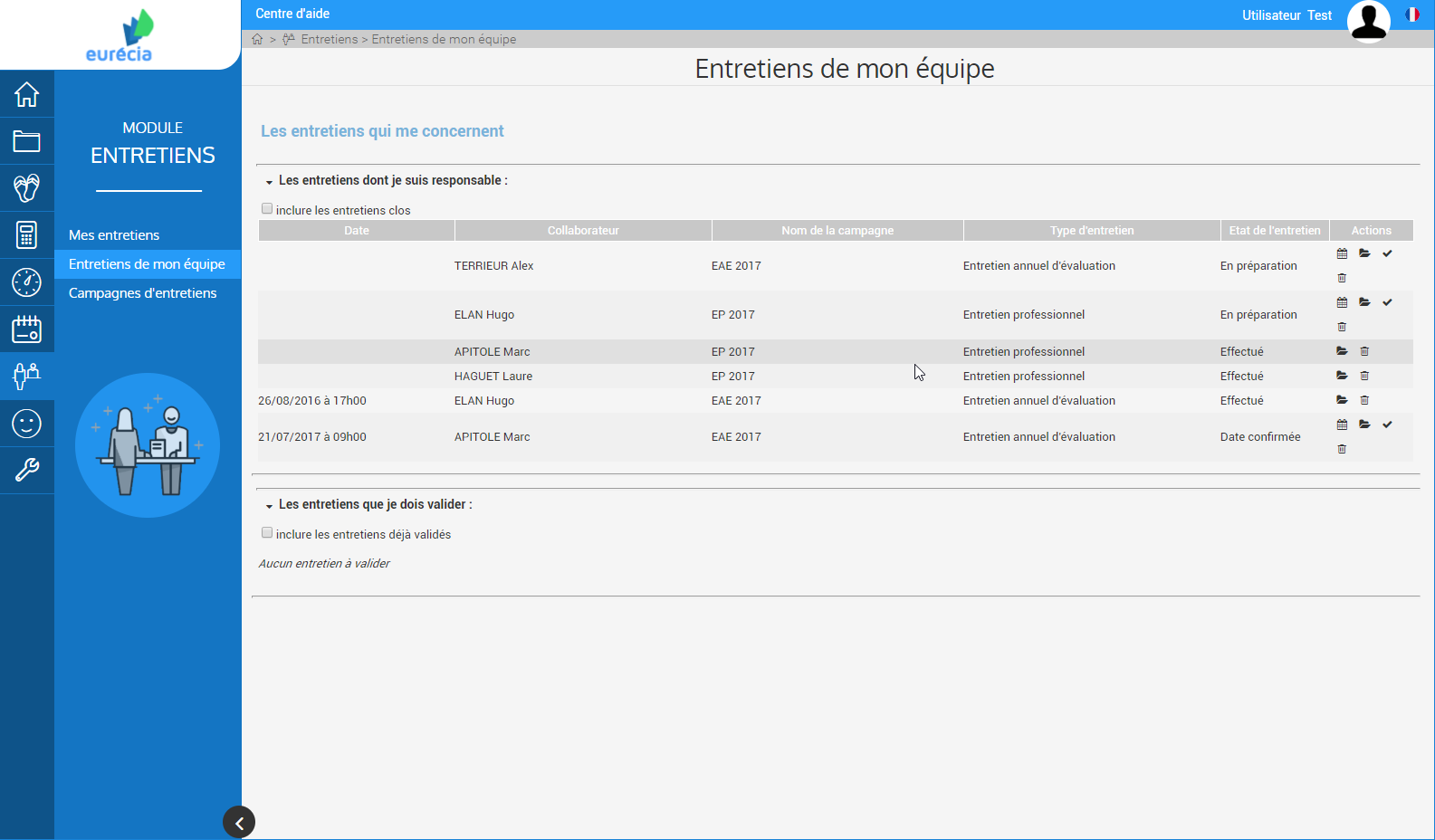 Module Entretien : Entretiens de mon équipe Module Entretien : Entretiens de mon équipe