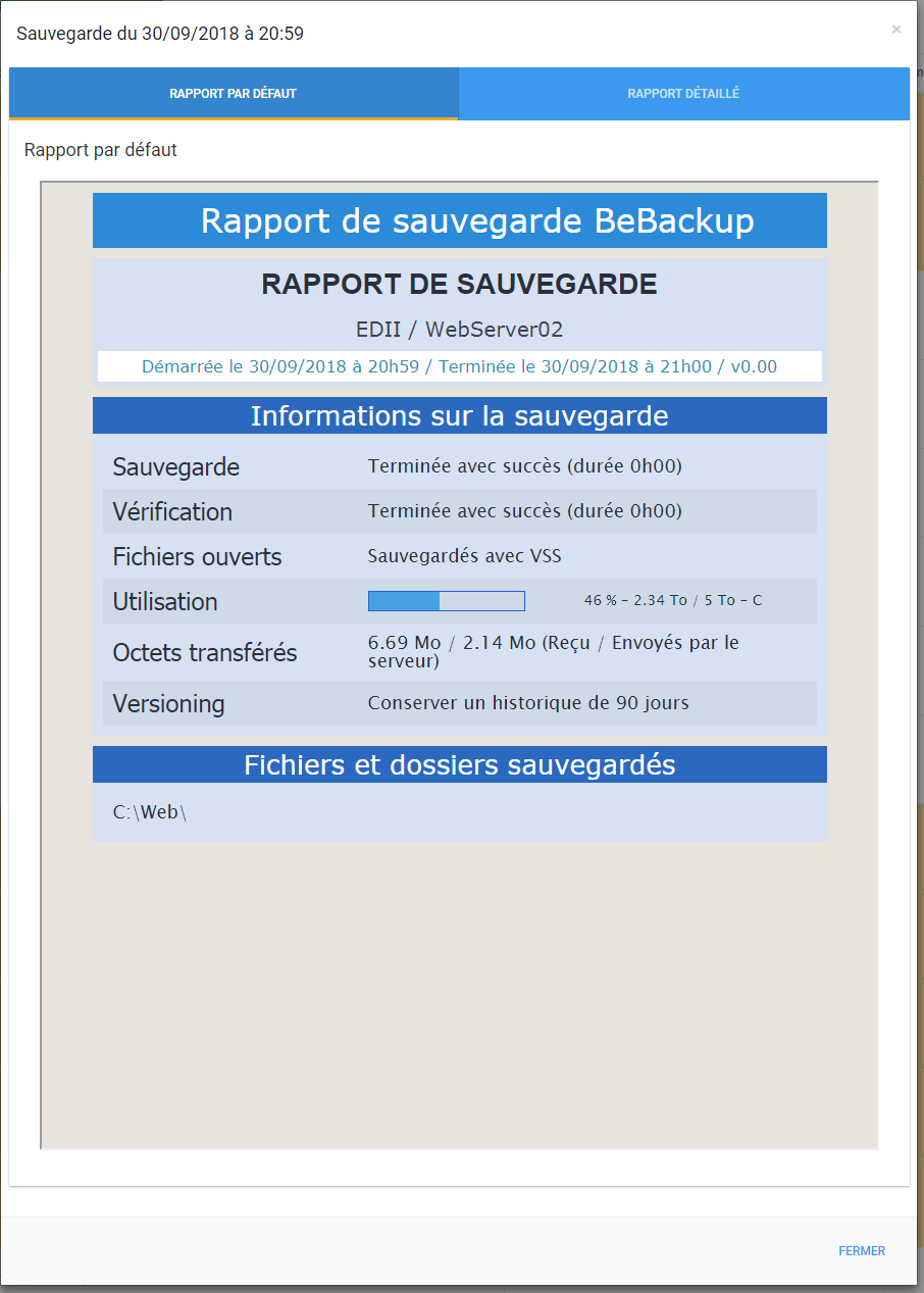 Rapport de sauvegarde Rapport de sauvegarde