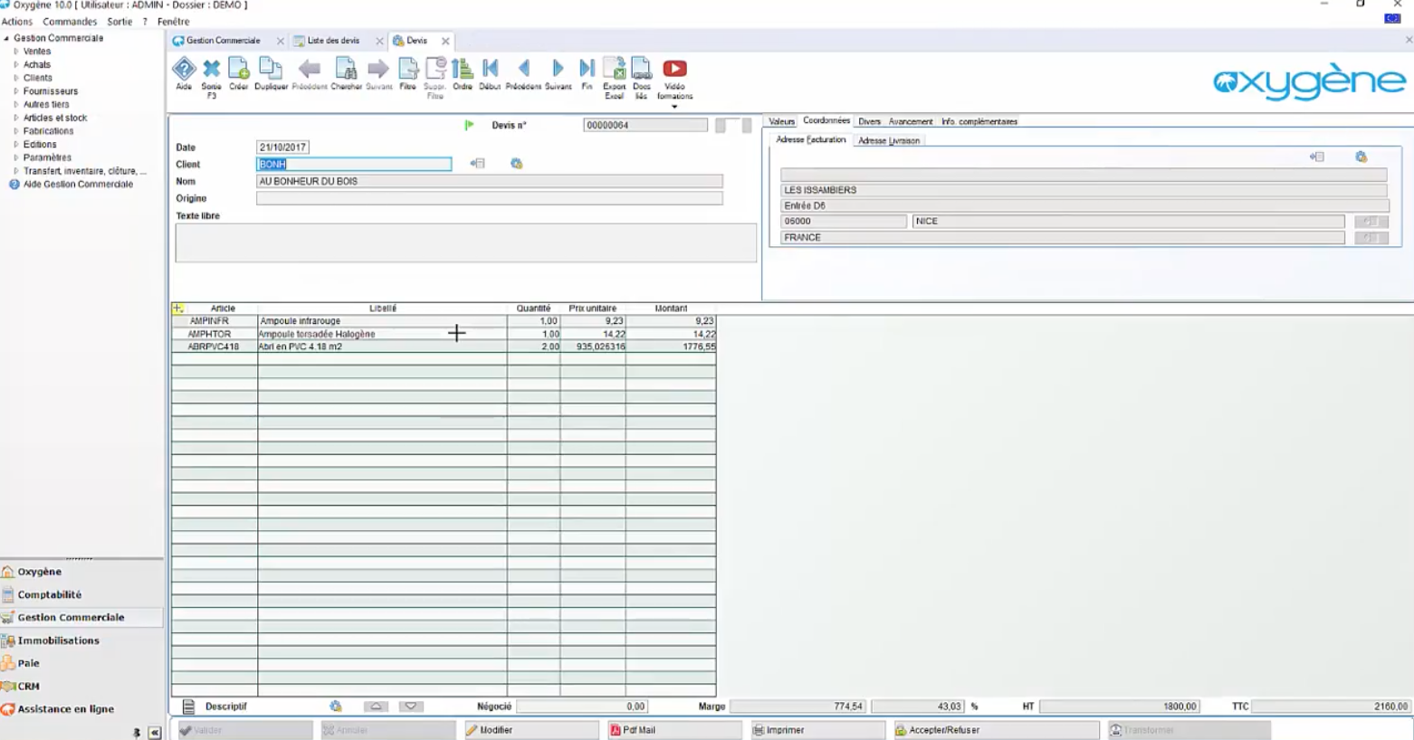 Oxygène Gestion commerciale - Logiciel de gestion commerciale Oxygène