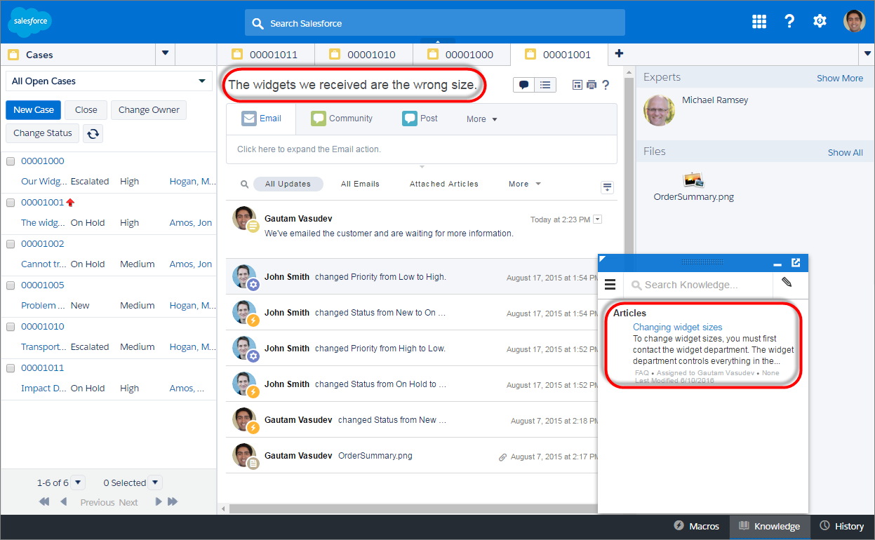Service Cloud - gerenciamento de widgets Salesforce Service Cloud
