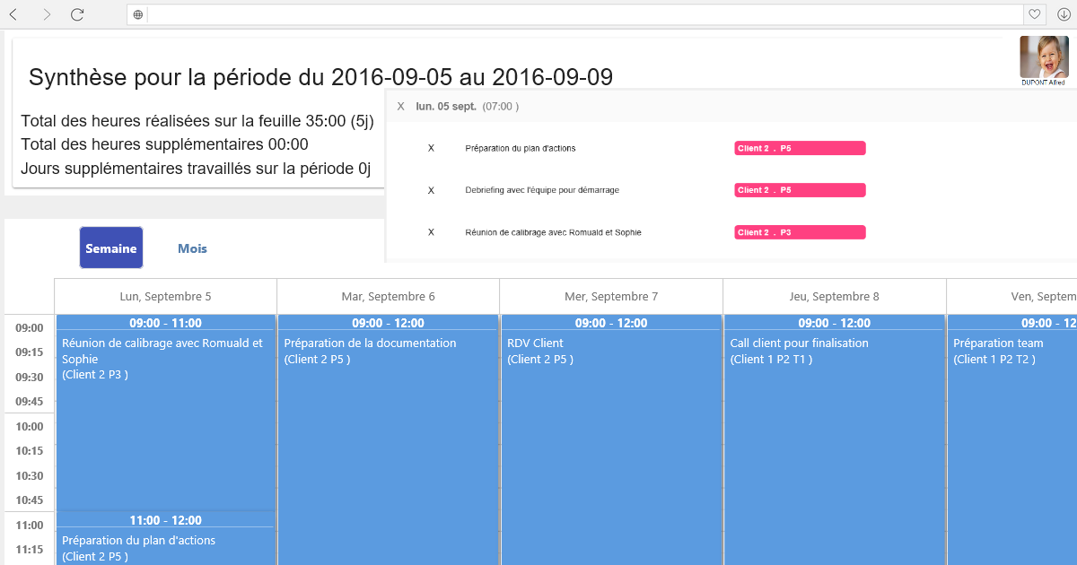 Saisie du temps simplifiée via un planning