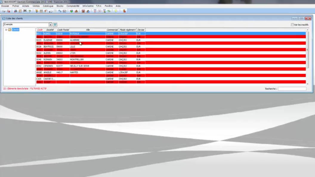 Interface WaveSoft : liste Interface WaveSoft : liste