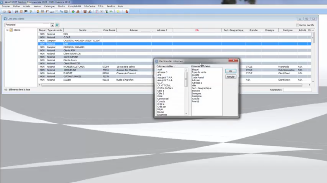Interface WaveSoft : liste Interface WaveSoft : liste