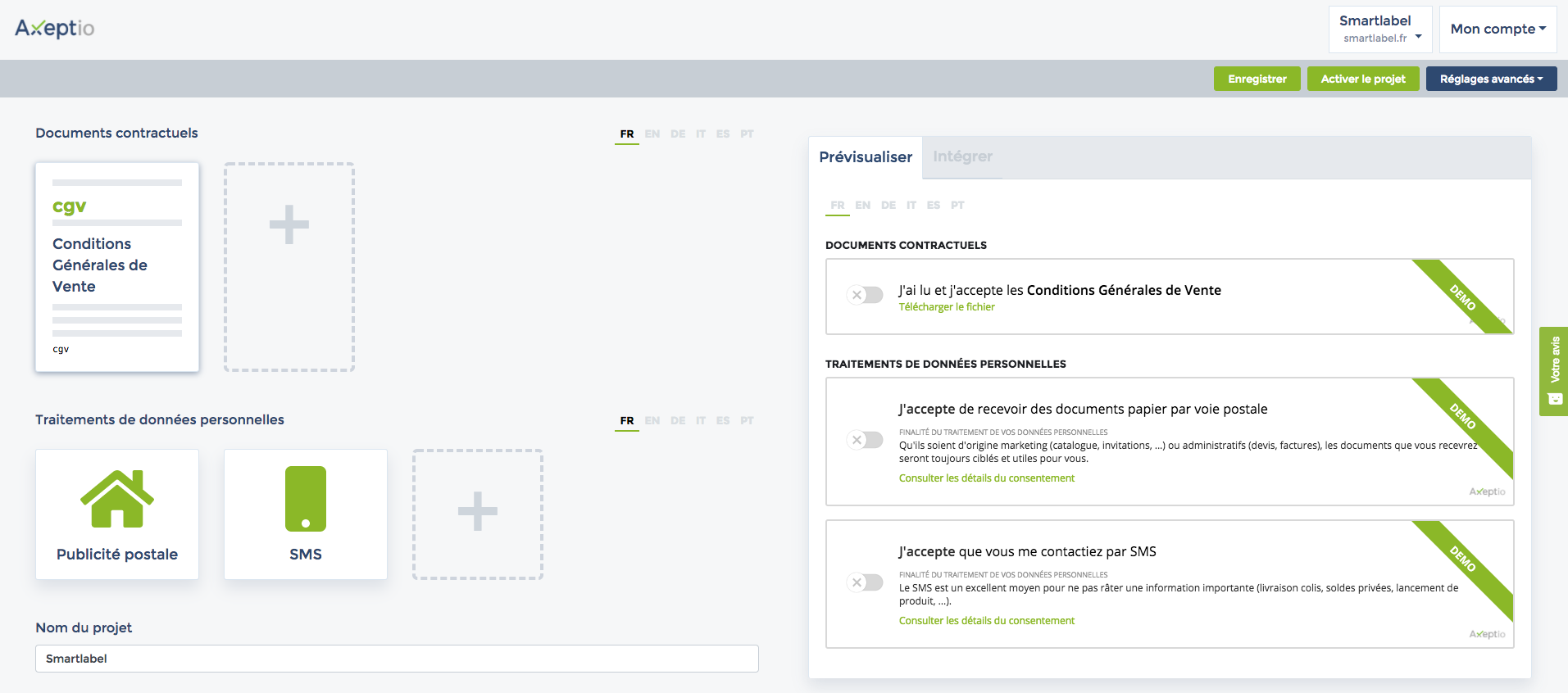 Configuration des consentements Configuration des consentements