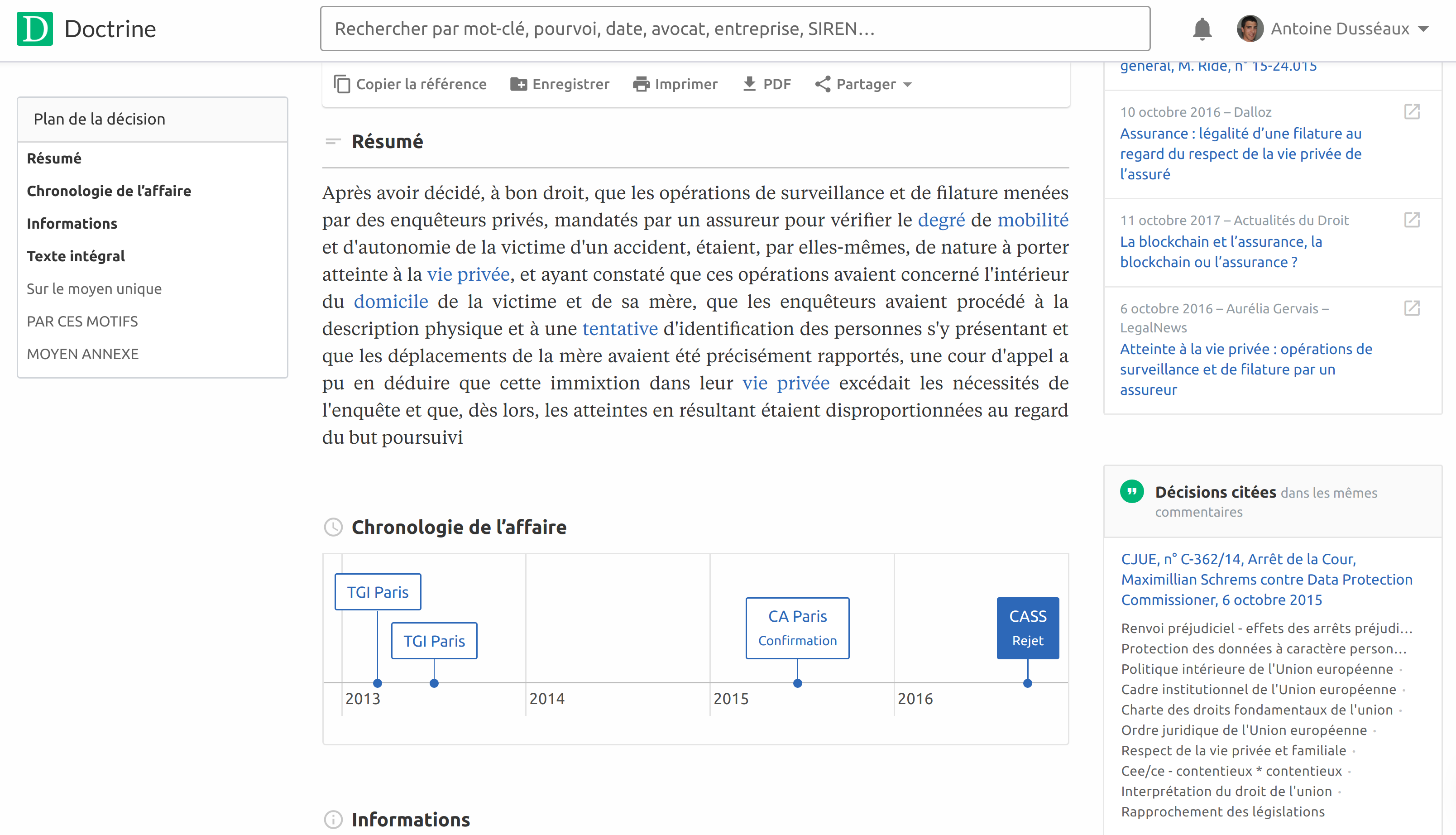 Doctrine - Lecture d'une décision et lien vers la loi, les décisions passées et les commentaires Doctrine - Lecture d'une décision et lien vers la loi, les décisions passées et les commentaires
