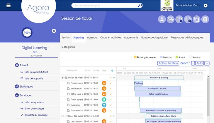 Des outils de gestion et de suivi : planning des sessions, gestion des utilisateurs, suivi des temps de connexion, résultats des évaluations... Des outils de gestion et de suivi : planning des sessions, gestion des utilisateurs, suivi des temps de connexion, résultats des évaluations...