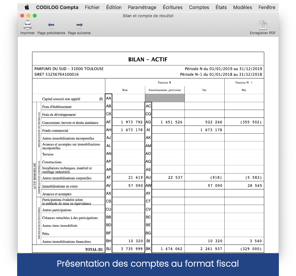 Edition du bilan et compte de résultat