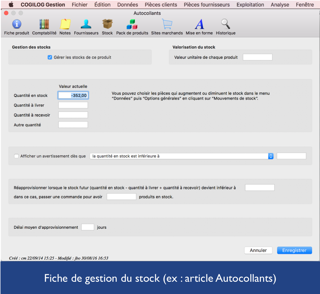 Fiche de gestion du stock Fiche de gestion du stock