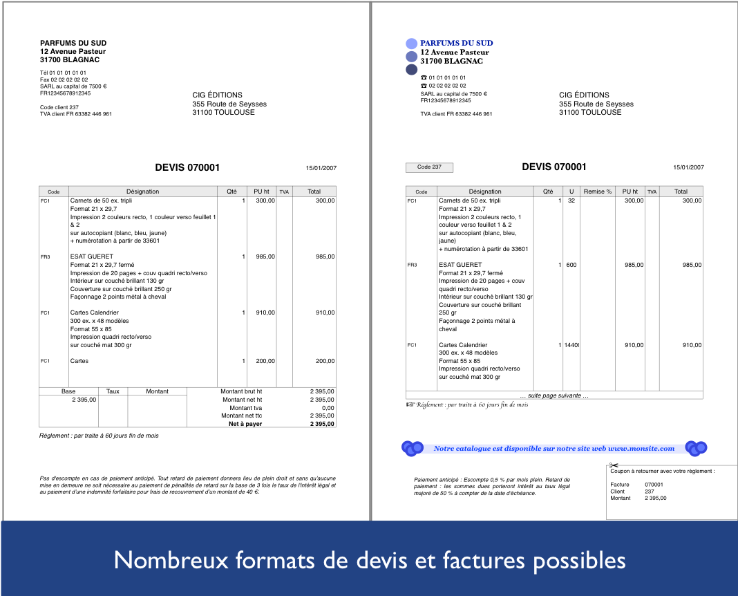Formats de devis et factures personnalisables Formats de devis et factures personnalisables