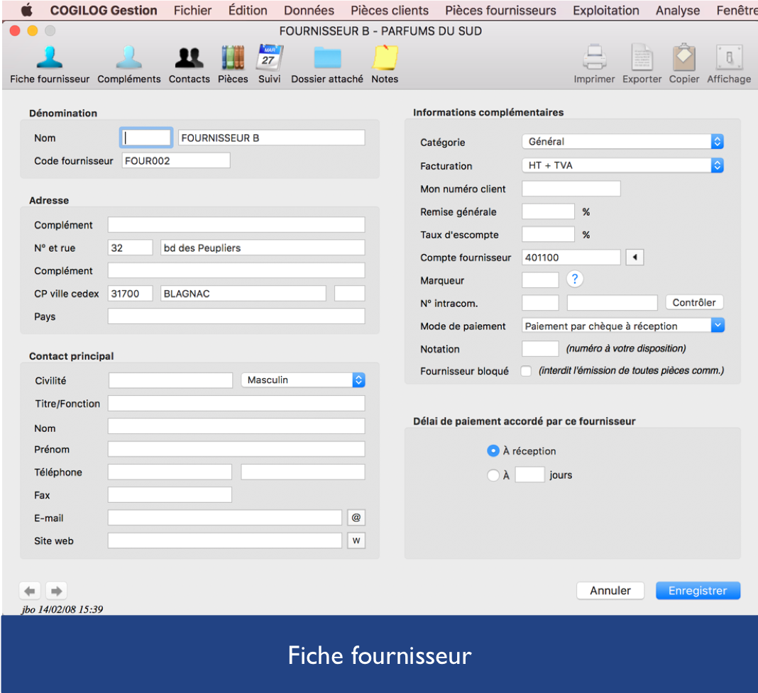 Fiche fournisseur Fiche fournisseur