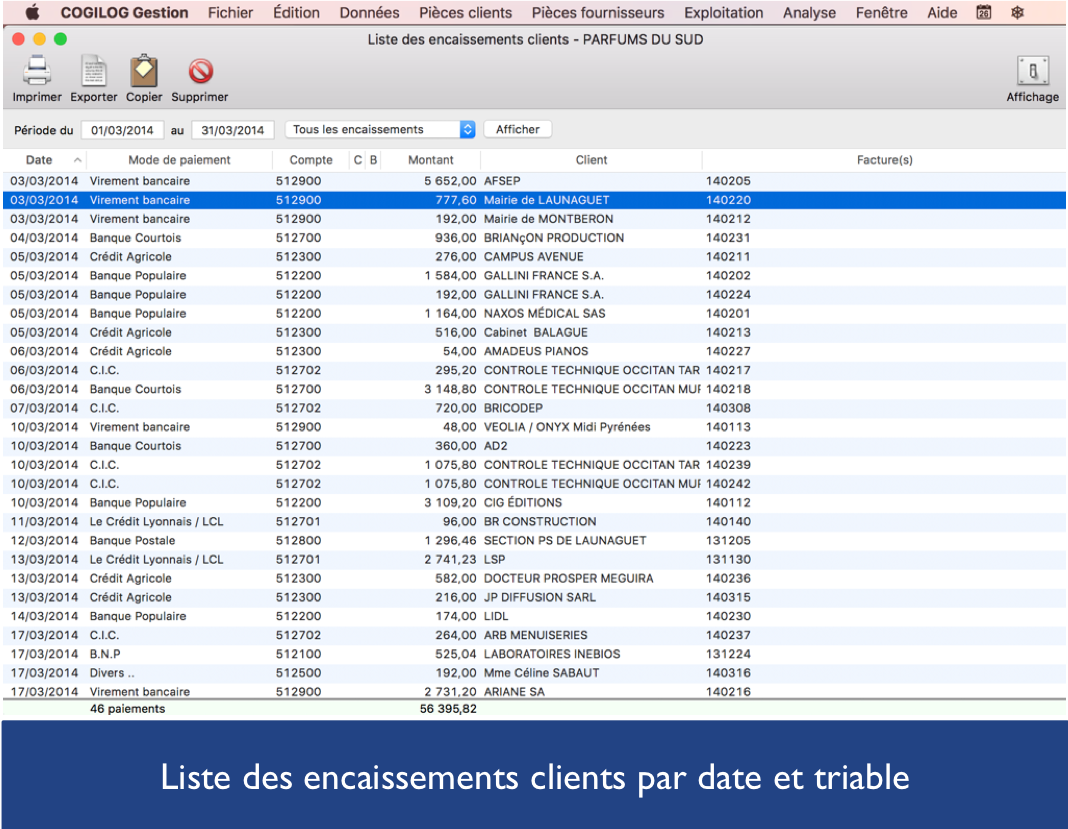 Liste des encaissements clients Liste des encaissements clients