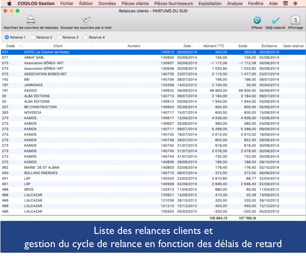 Liste des relances clients Liste des relances clients