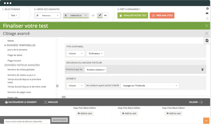 Kameleoon: Editeur de code, Combinaisons de variantes, Profile utilisateur Kameleoon: Editeur de code, Combinaisons de variantes, Profile utilisateur
