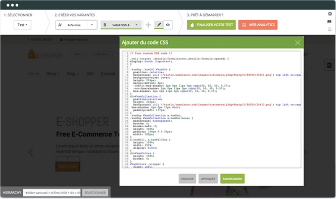 Kameleoon: Editeur de code, Actions contextuelles, Combinaisons de variantes Kameleoon: Editeur de code, Actions contextuelles, Combinaisons de variantes