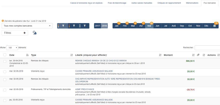 Self-med - Liste des flux bancaires