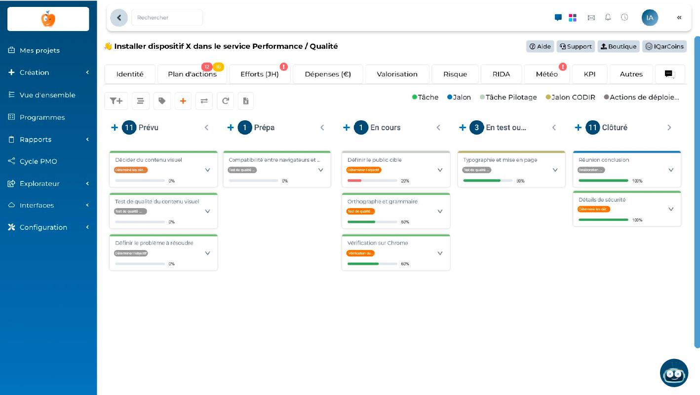 SuitePro-G - Planifiez et pilotez l'avancement des tâches (mode Kanban).