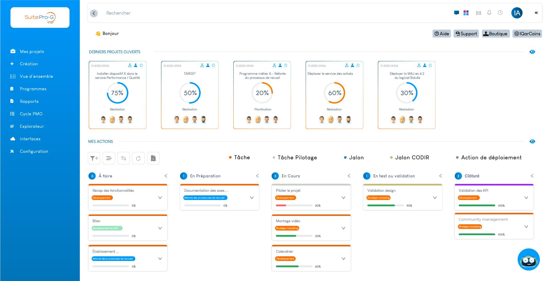 SuitePro-G - Pilotez rapidement vos projets avec la page Home.