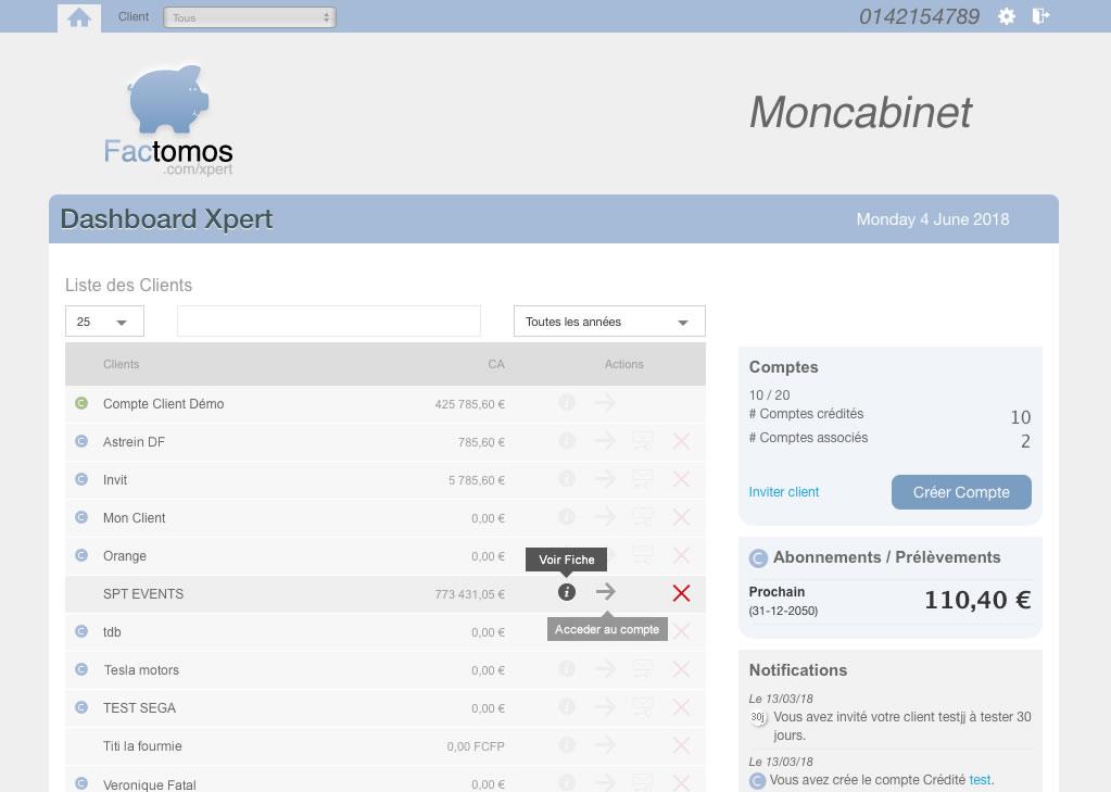 Factomos Xpert - Liste de vos clients.  (suivez leur C.A. en temps réel)