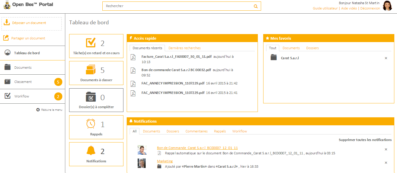 Logiciel Open Bee™ - Open Bee Portal Dashboard