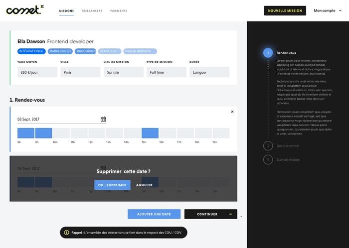 Fixez un rendez-vous depuis notre plateforme pour rencontrer le Freelance retenu Fixez un rendez-vous depuis notre plateforme pour rencontrer le Freelance retenu