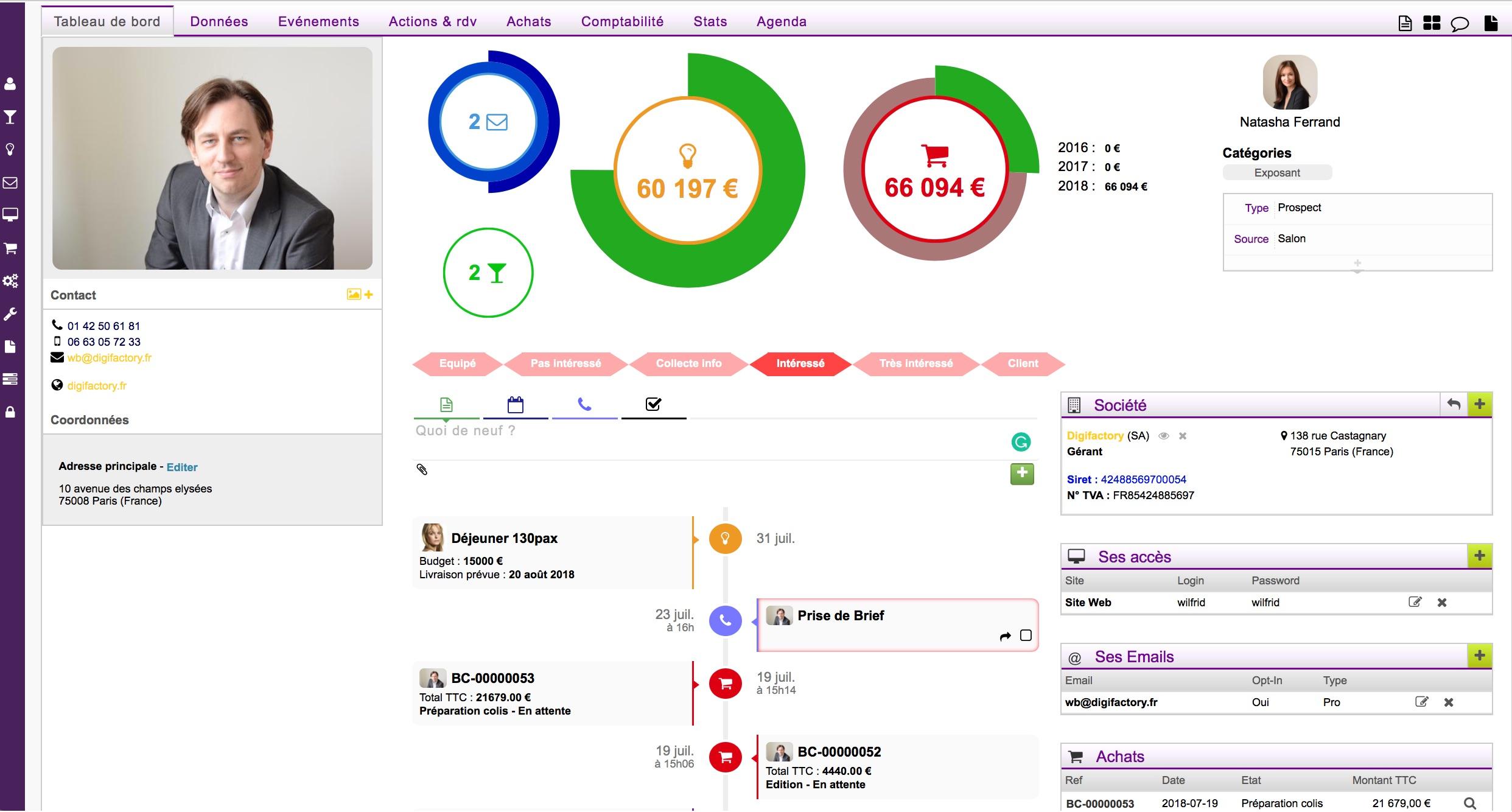 Fiche contact avec visualisation des interactions dans une time line Fiche contact avec visualisation des interactions dans une time line