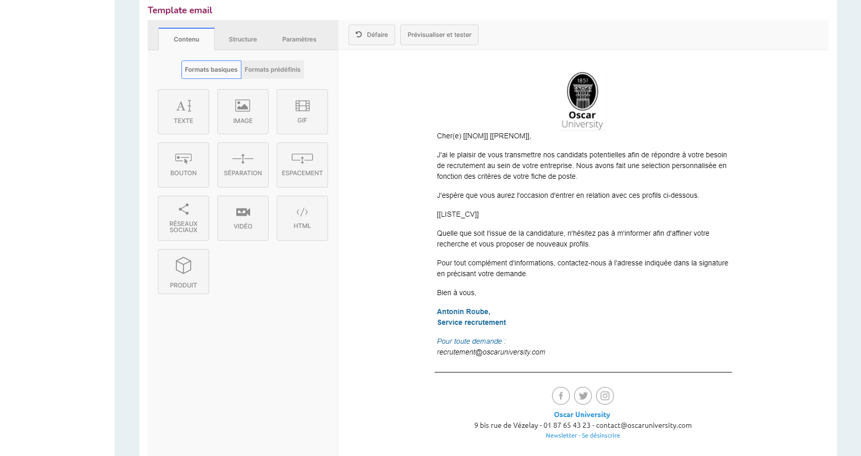 OSCAR CRM - Conception d'emailings