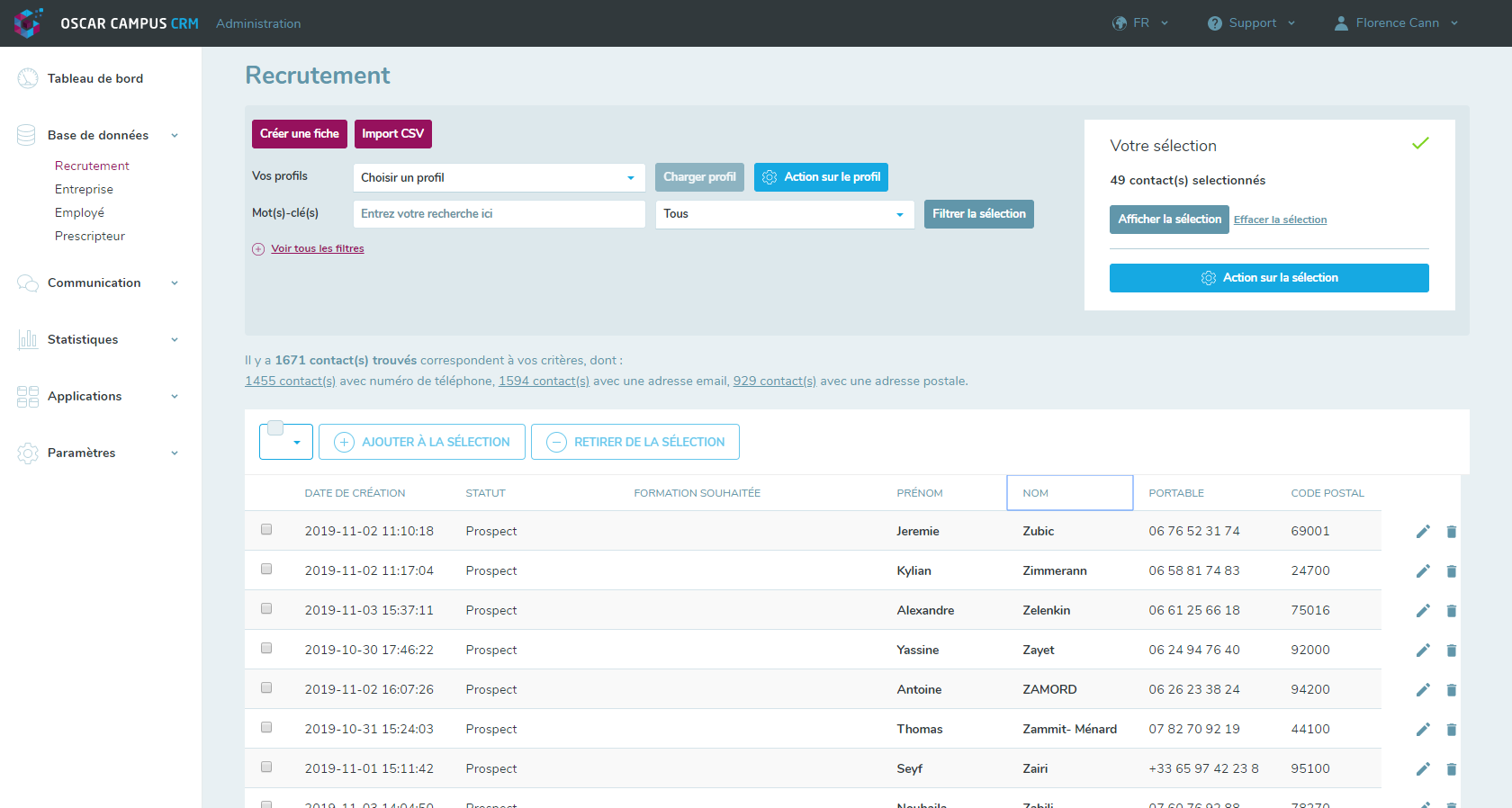 OSCAR CRM - Base de données