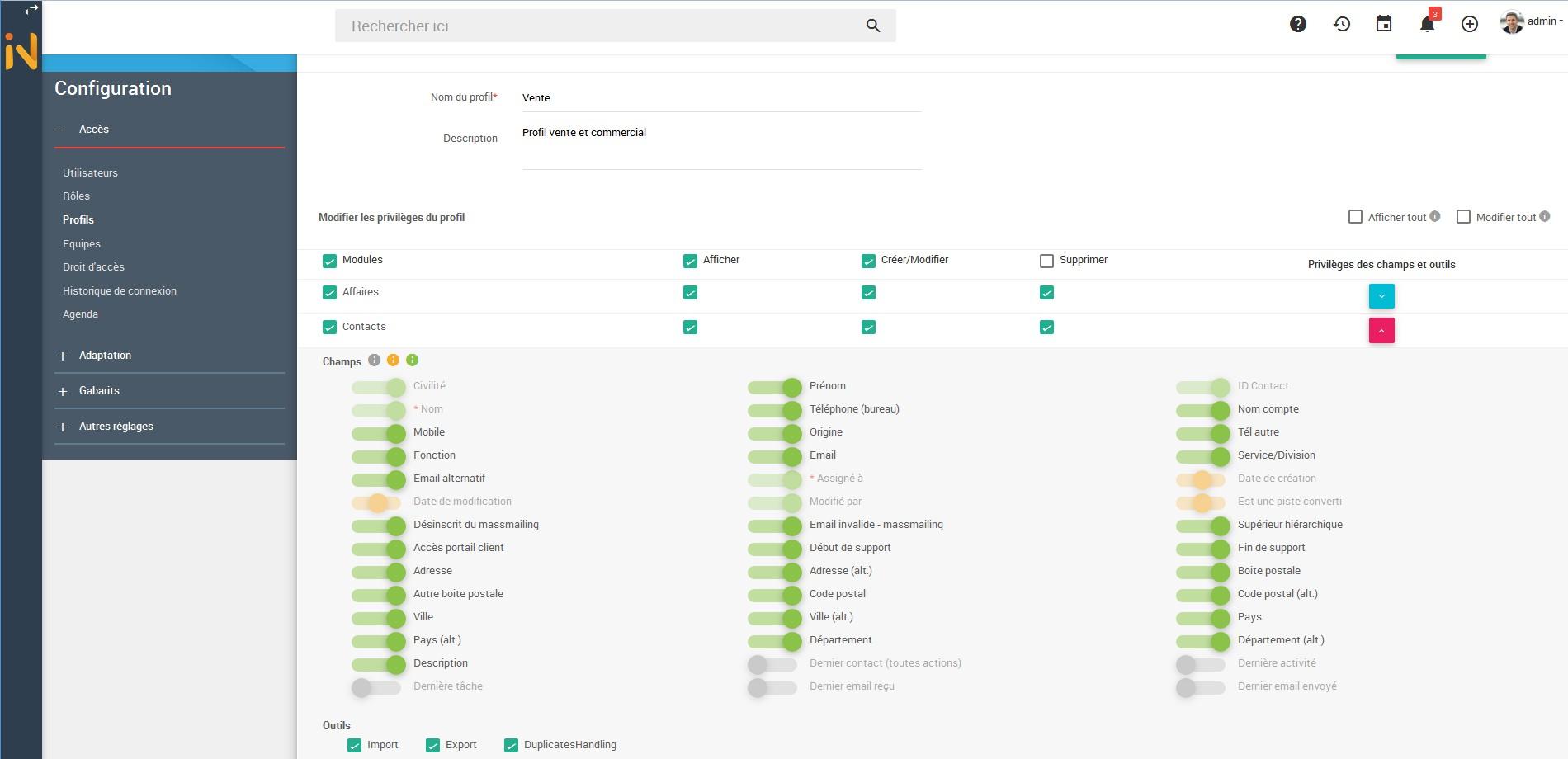 Configuration du CRM Configuration du CRM