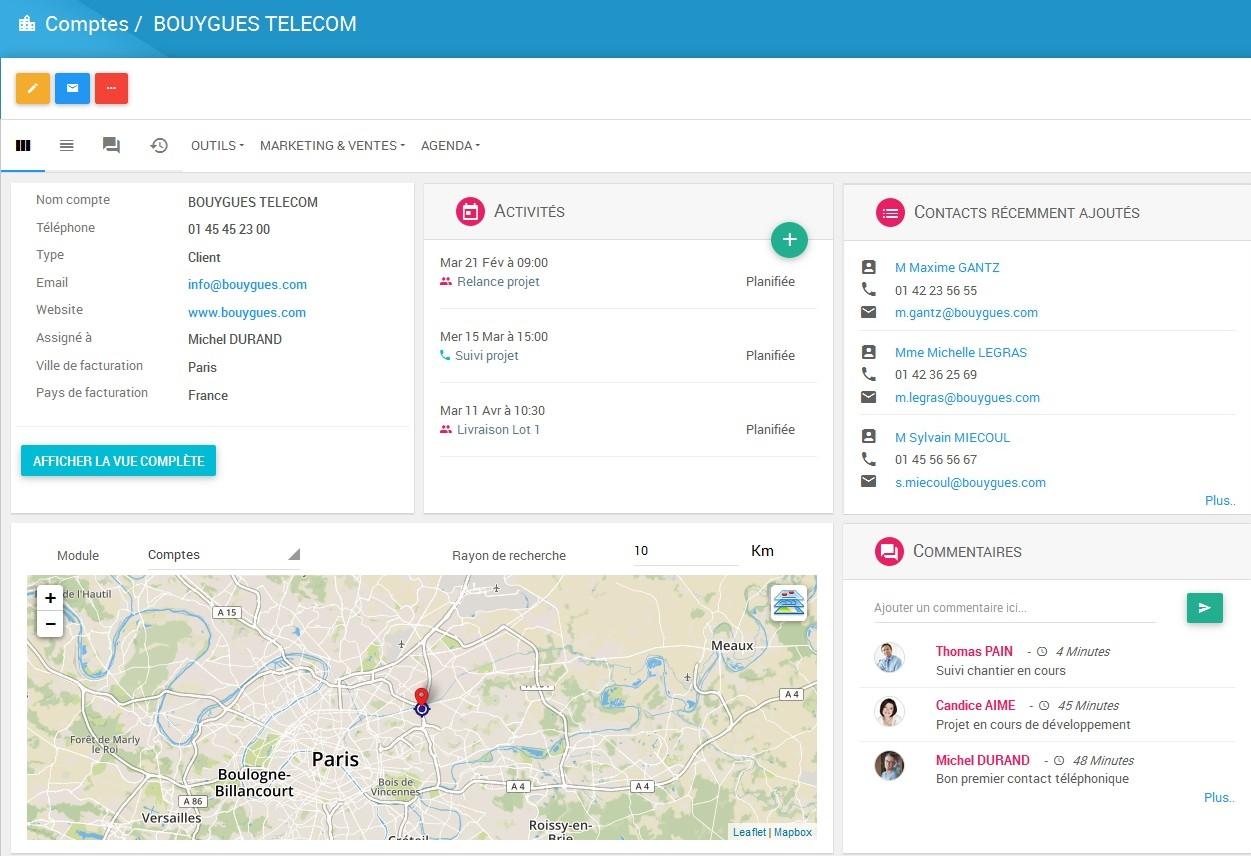 Vue 360° sur une fiche compte Vue 360° sur une fiche compte