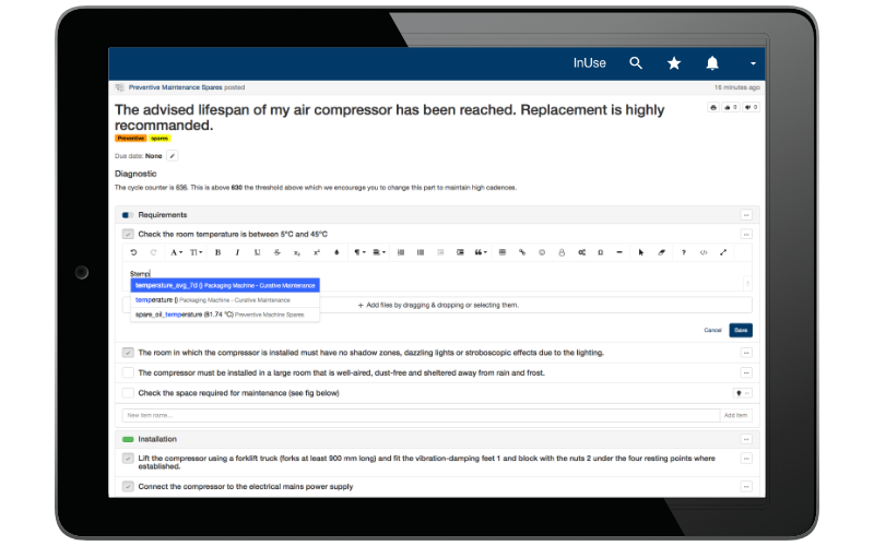 Accélérez l'édition des rapports de maintenance de vos équipes en incorporant automatiquement des données temps réel. Accélérez l'édition des rapports de maintenance de vos équipes en incorporant automatiquement des données temps réel.