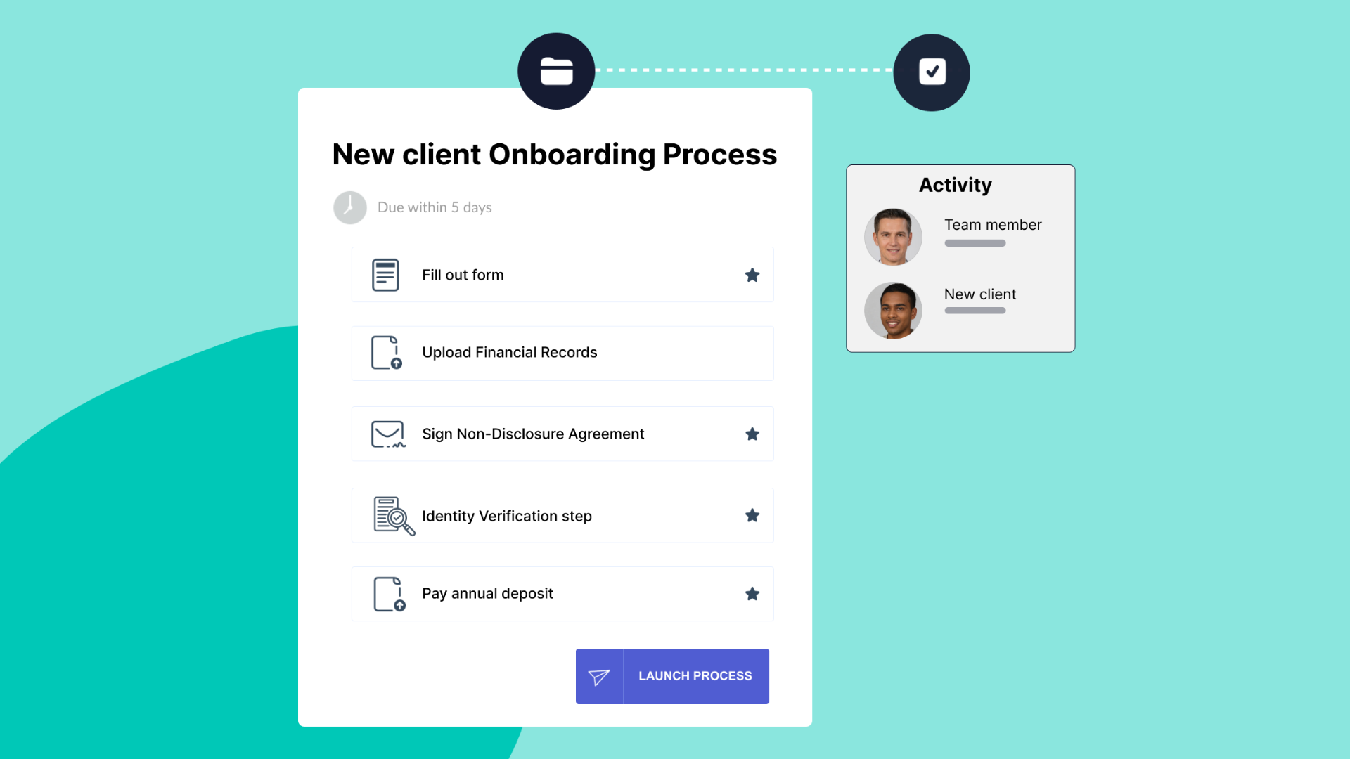 Clustdoc - Build and end-end onboarding process involving multiple steps: forms, document requests, tasks, payments etc - all in one place