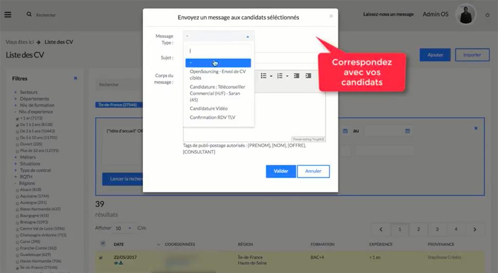 Envoi d'emails-types aux candidats pour le suivi de leur candidature. Envoi d'emails-types aux candidats pour le suivi de leur candidature.