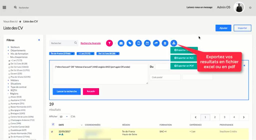 Export des candidatures multi-format. Export des candidatures multi-format.