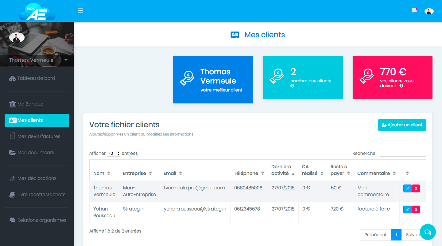 Fichier client complet pour suivre l'activité avec chaque client