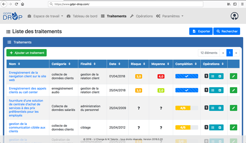 GDPR Drop : Traitements GDPR Drop : Traitements