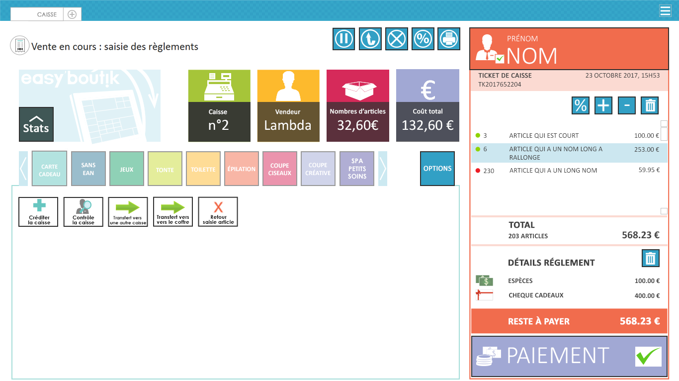 Options d'interface d'une vente en cours Options d'interface d'une vente en cours