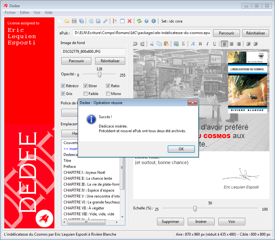 Insertion dédicace sous Windows Insertion dédicace sous Windows