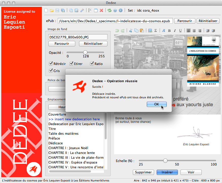 Insertion dédicace sous OS X et macOS Insertion dédicace sous OS X et macOS