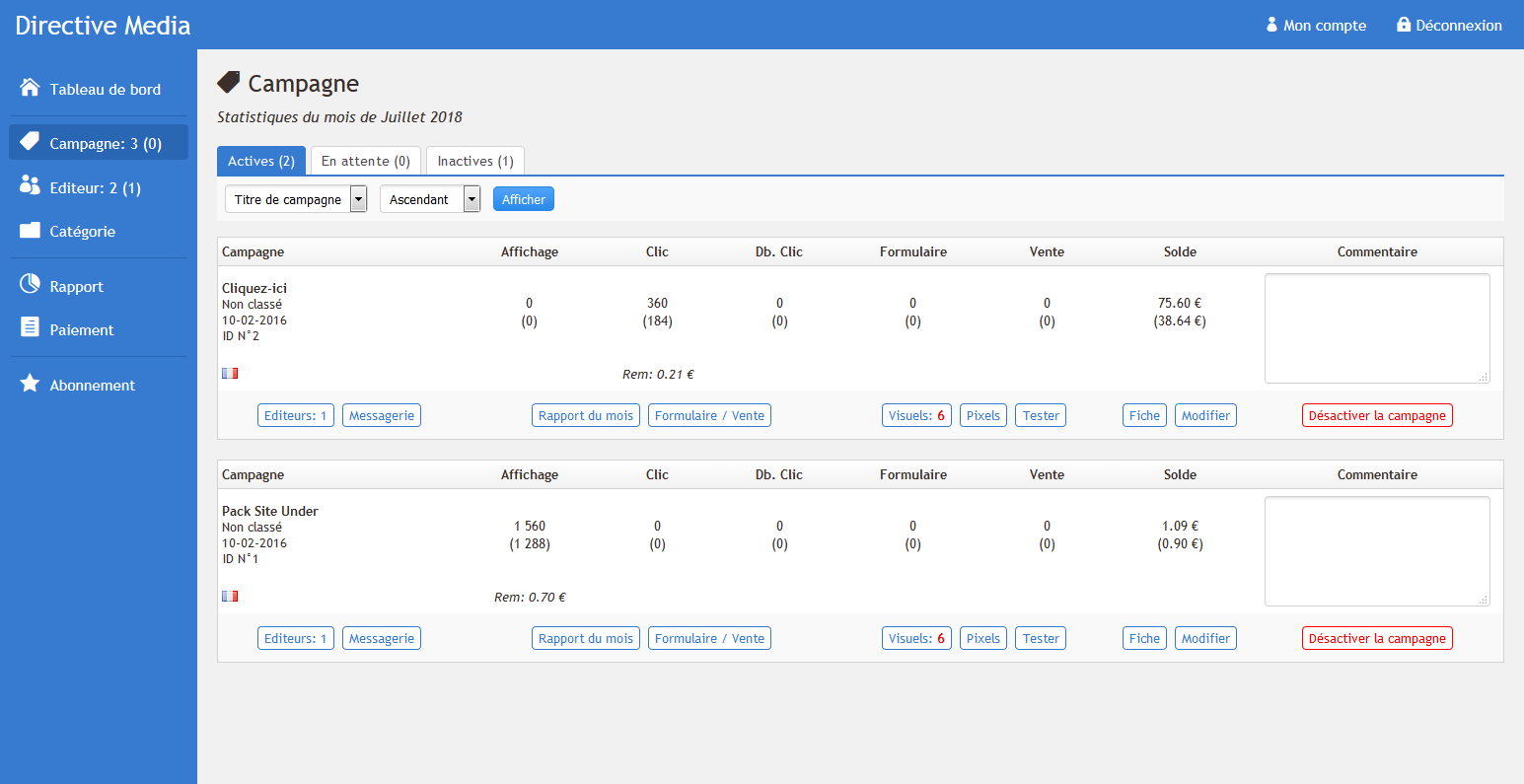 Gestion des campagnes Gestion des campagnes